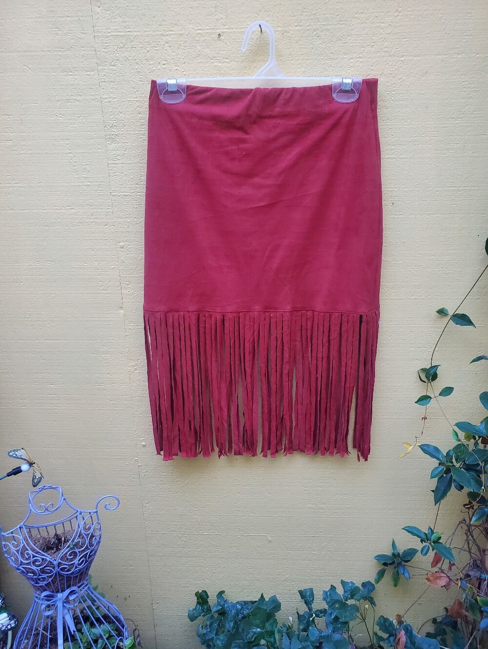 Fringe Hem Mini Skirt in Wine Red - Women's